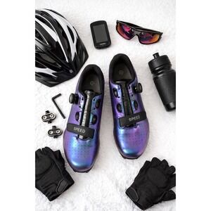 Speed Mens Iridescent Purple Blue Cycling Shoes EU 45 Rotary Dial Cleats Road
